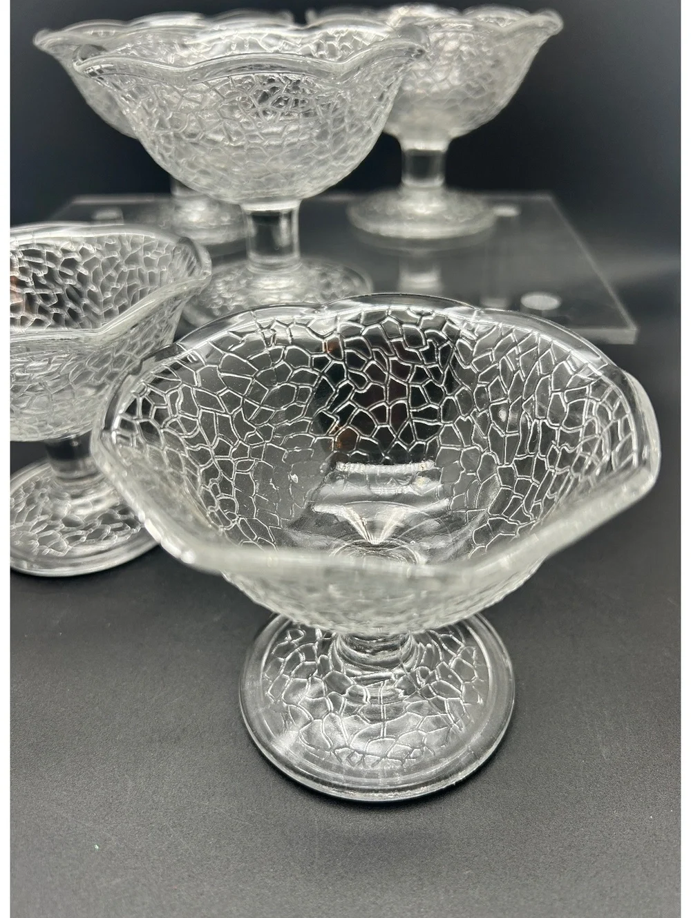 L. E. Smith Six Vintage “Crackle” Footed Sherbet Dishes
